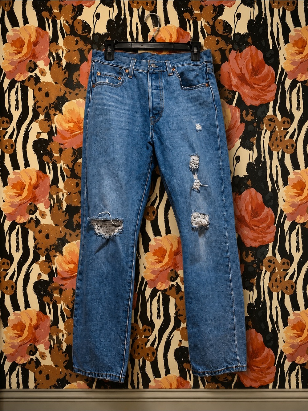 Levi's Blue Straight-Leg Distressed Jeans